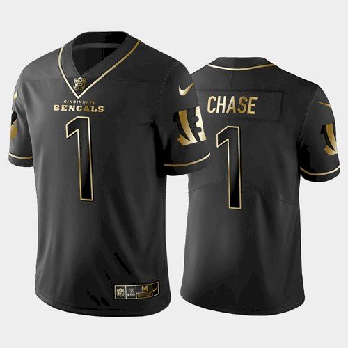 Men's Cincinnati Bengals #1 Ja'Marr Chase Black Golden Edition Stitched NFL Jersey